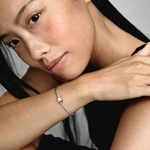 Authentic Pandora Moments Two-tone Barrel Clasp Snake Chain Bracelet - FIRM - Picture 4 of 15